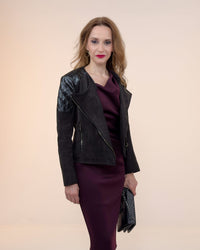 Biker Jacket "Rockstar" with Suede Leather Alternative and Patches