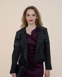 Biker Jacket "Rockstar" with Suede Leather Alternative and Patches