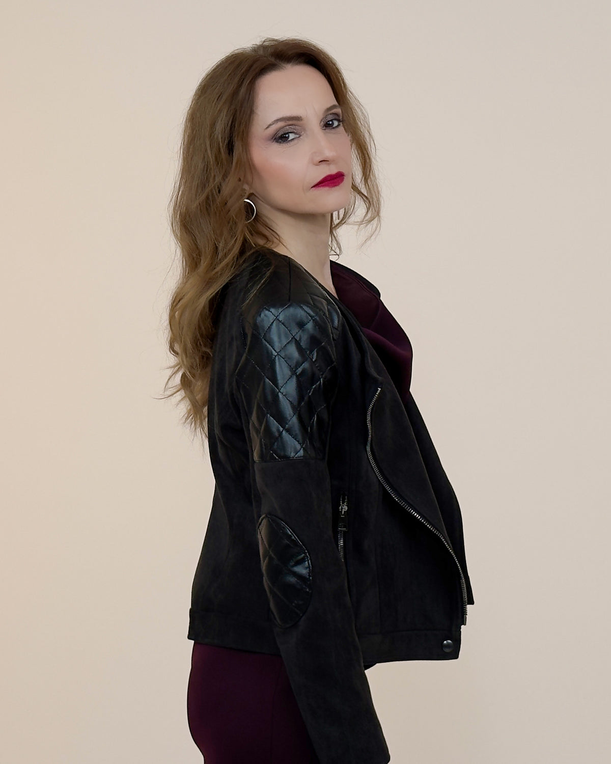 Biker Jacket "Rockstar" with Suede Leather Alternative and Patches