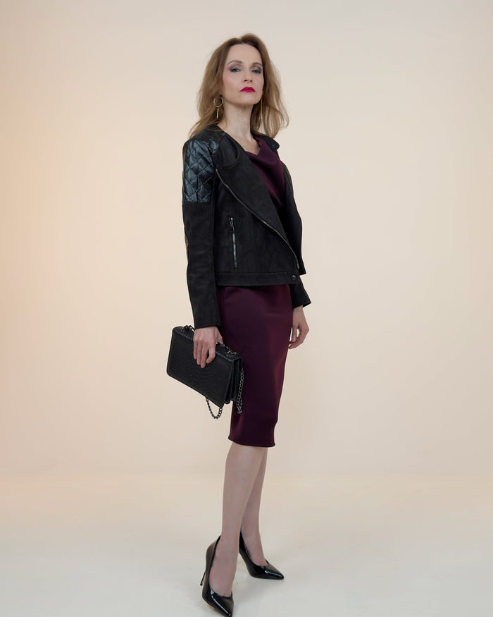 Biker Jacket "Rockstar" with Suede Leather Alternative and Patches