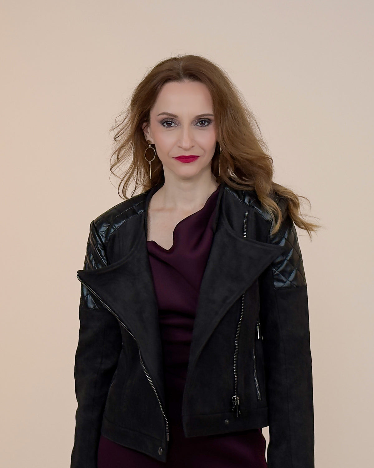 Biker Jacket "Rockstar" with Suede Leather Alternative and Patches