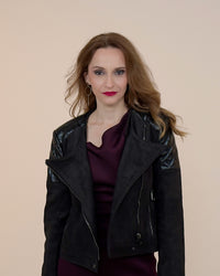 Biker Jacket "Rockstar" with Suede Leather Alternative and Patches