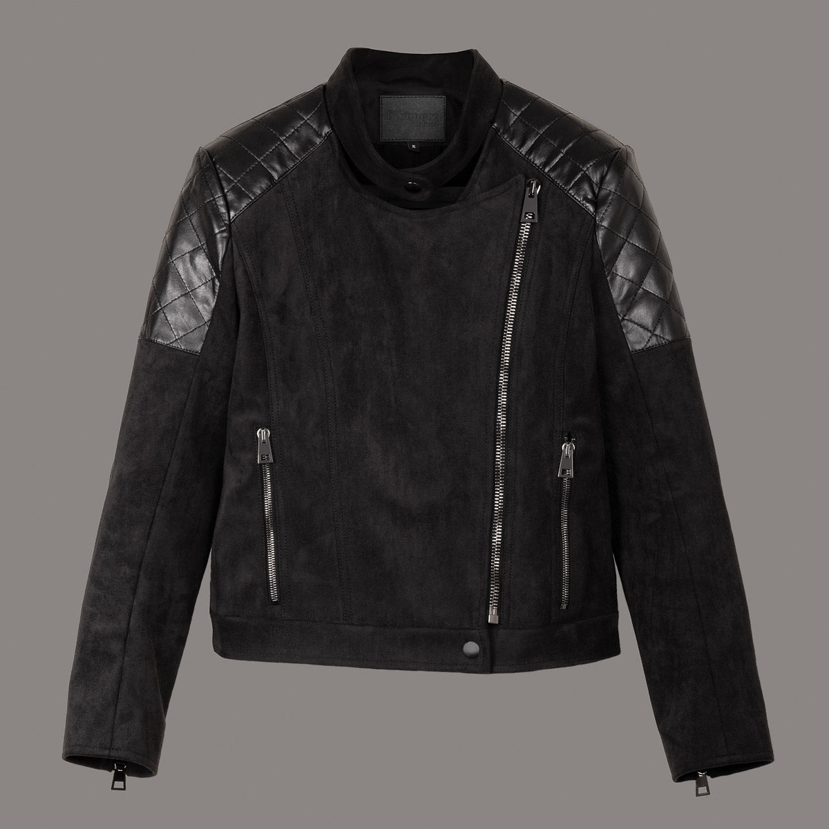 Biker Jacket "Rockstar" with Suede Leather Alternative and Patches