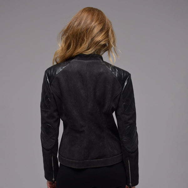 Biker Jacket "Rockstar" with Suede Leather Alternative and Patches